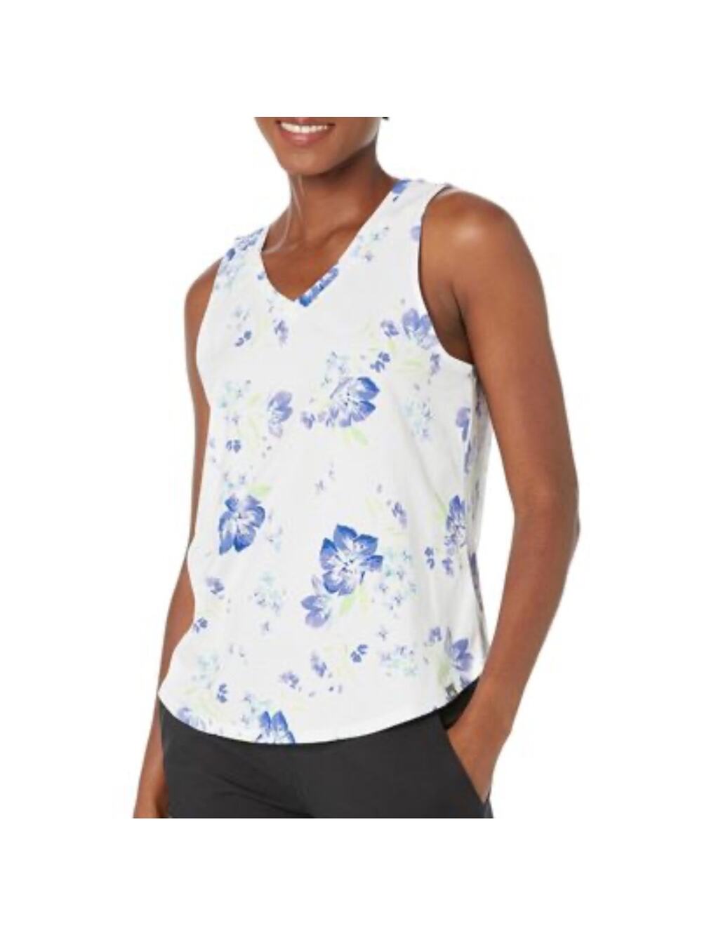 Andrew Marc Sport‎ Women's V Neck Wide Strap Floral Sleeveless T-Shirt Size S
